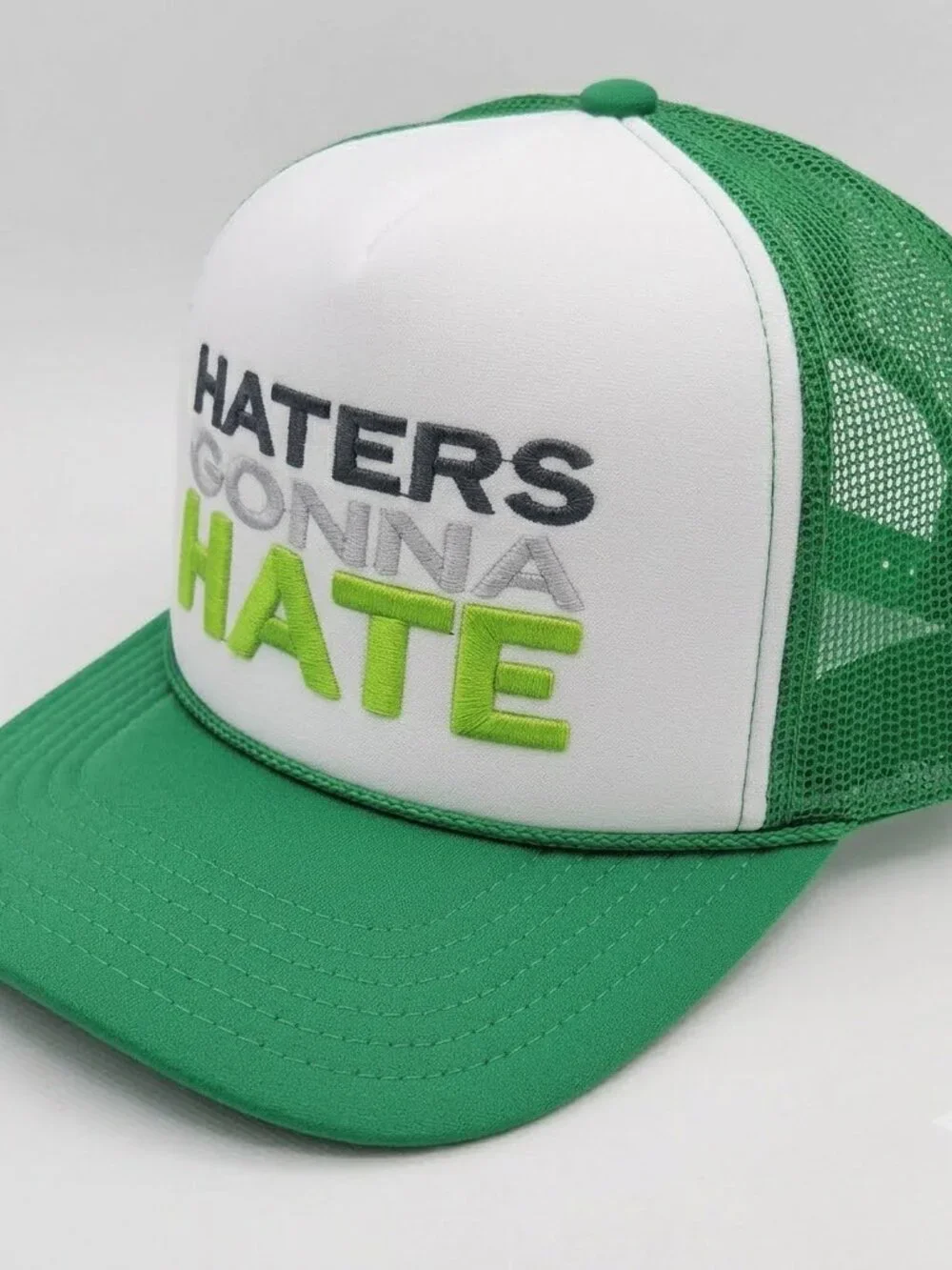 Retro Haters Gonna Hate Foam Trucker Hat Green White Rope Snapback Cap New USA